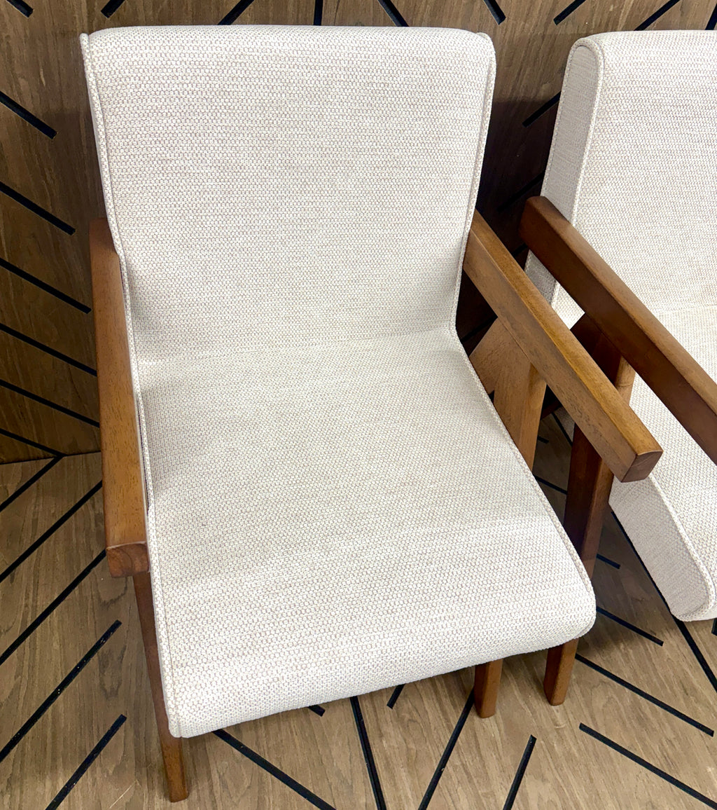 Modern Upholstered Dining Chairs Set of 2 – Wood Frame – Beige Fabric