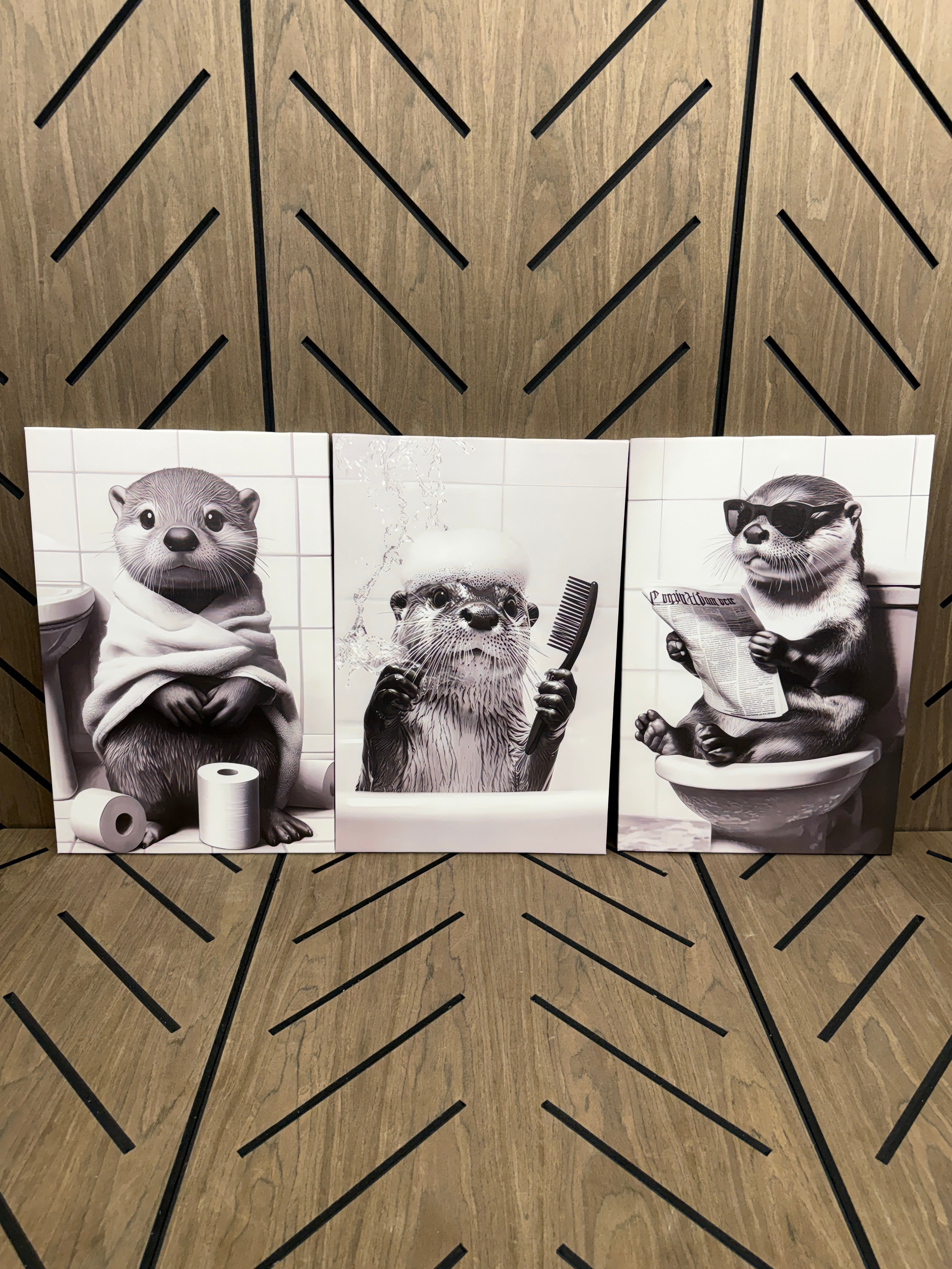 Funny Otter Bathroom Wall Art Set (3)