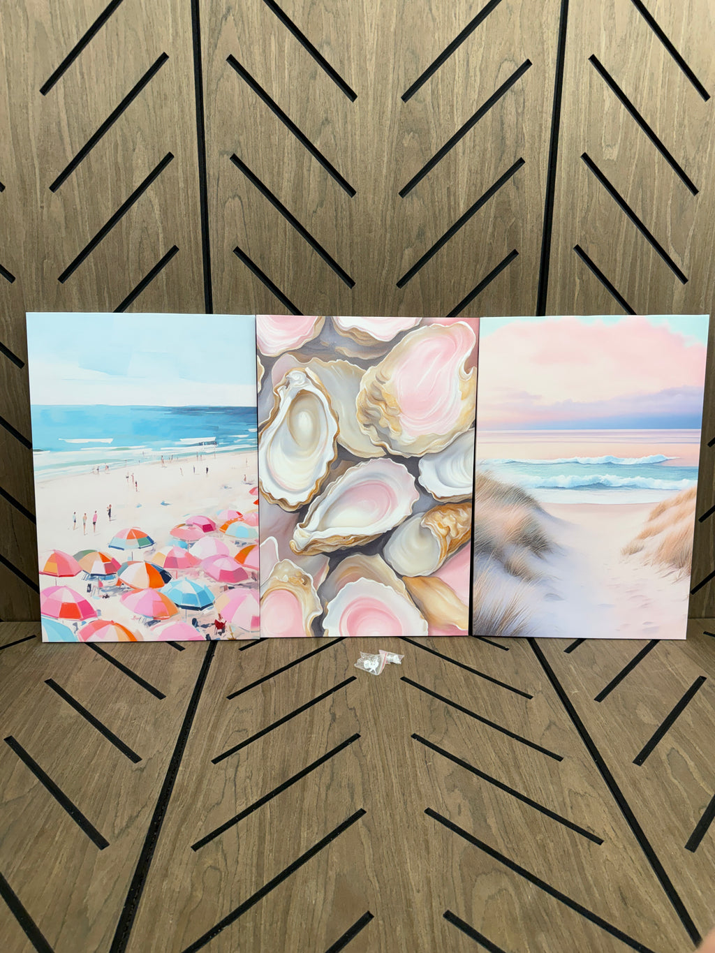 3-Piece Pink Coastal Beach Canvas Wall Art Set | Framed Ocean
