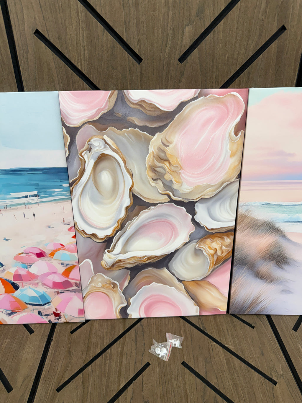 3-Piece Pink Coastal Beach Canvas Wall Art Set | Framed Ocean