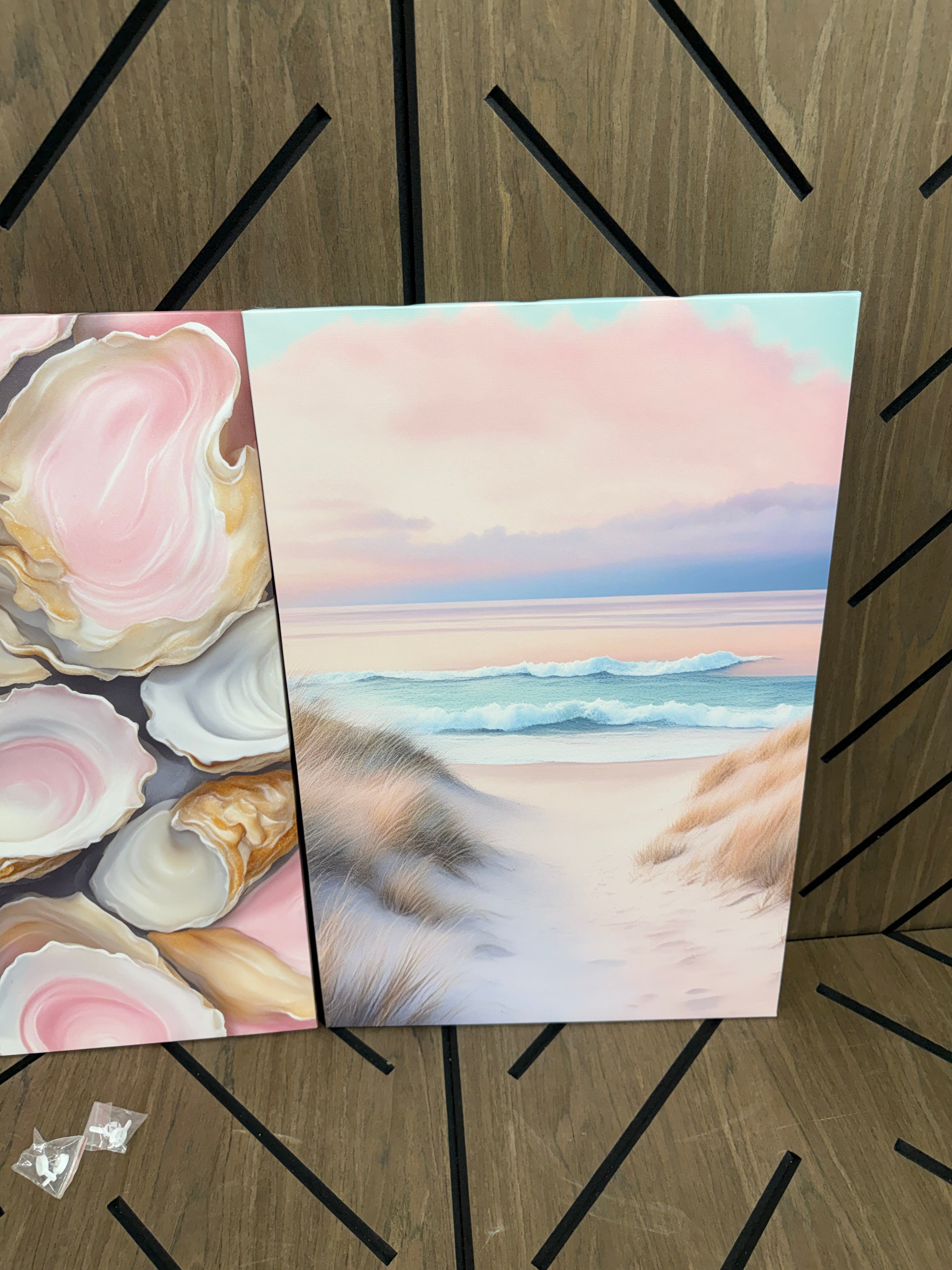 3-Piece Pink Coastal Beach Canvas Wall Art Set | Framed Ocean