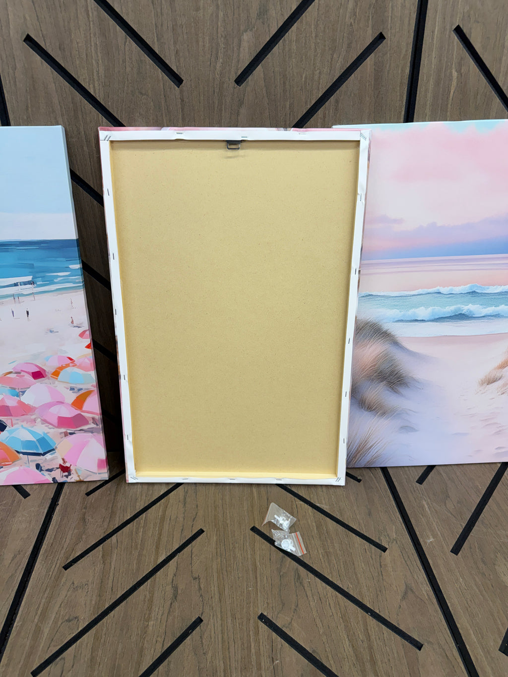 3-Piece Pink Coastal Beach Canvas Wall Art Set | Framed Ocean