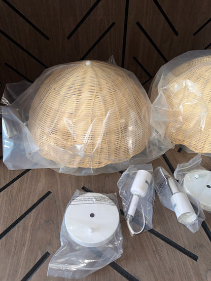 17" Boho Rattan Semi Flush Mount Ceiling Light