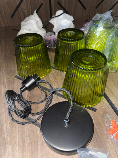 Modern Green Ribbed Glass Pendant Light Set (3-Pack)