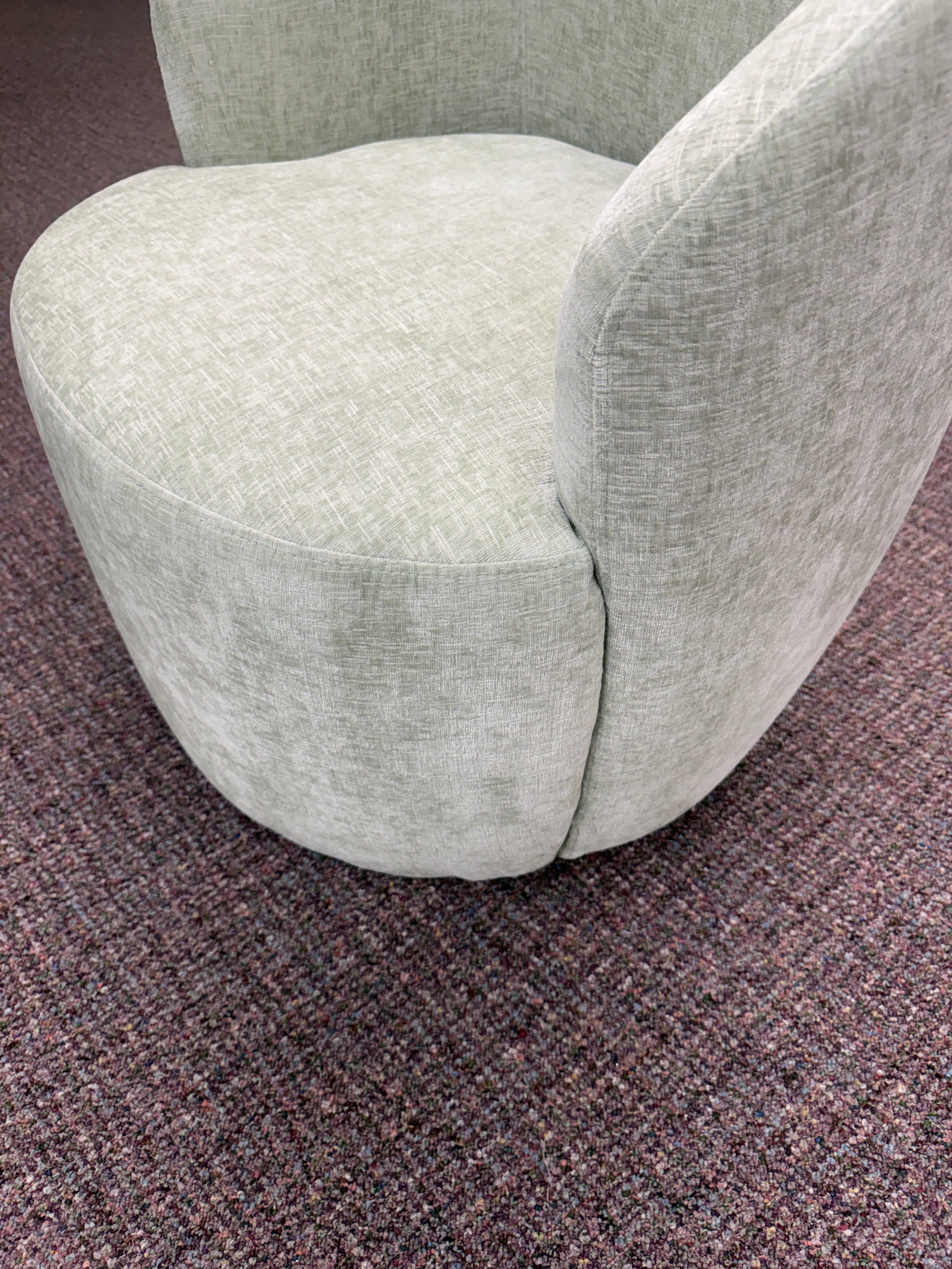 KINWELL Boucle Upholstered Swivel Barrel Armchair - Light Green / Sage