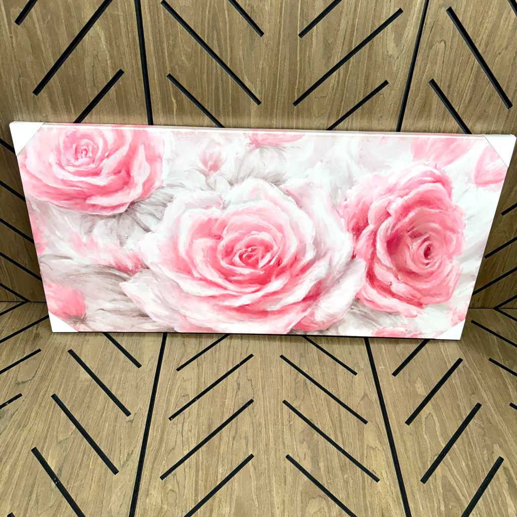 Large Pink Rose Canvas Wall Art 24x48 | Floral Bedroom Decor