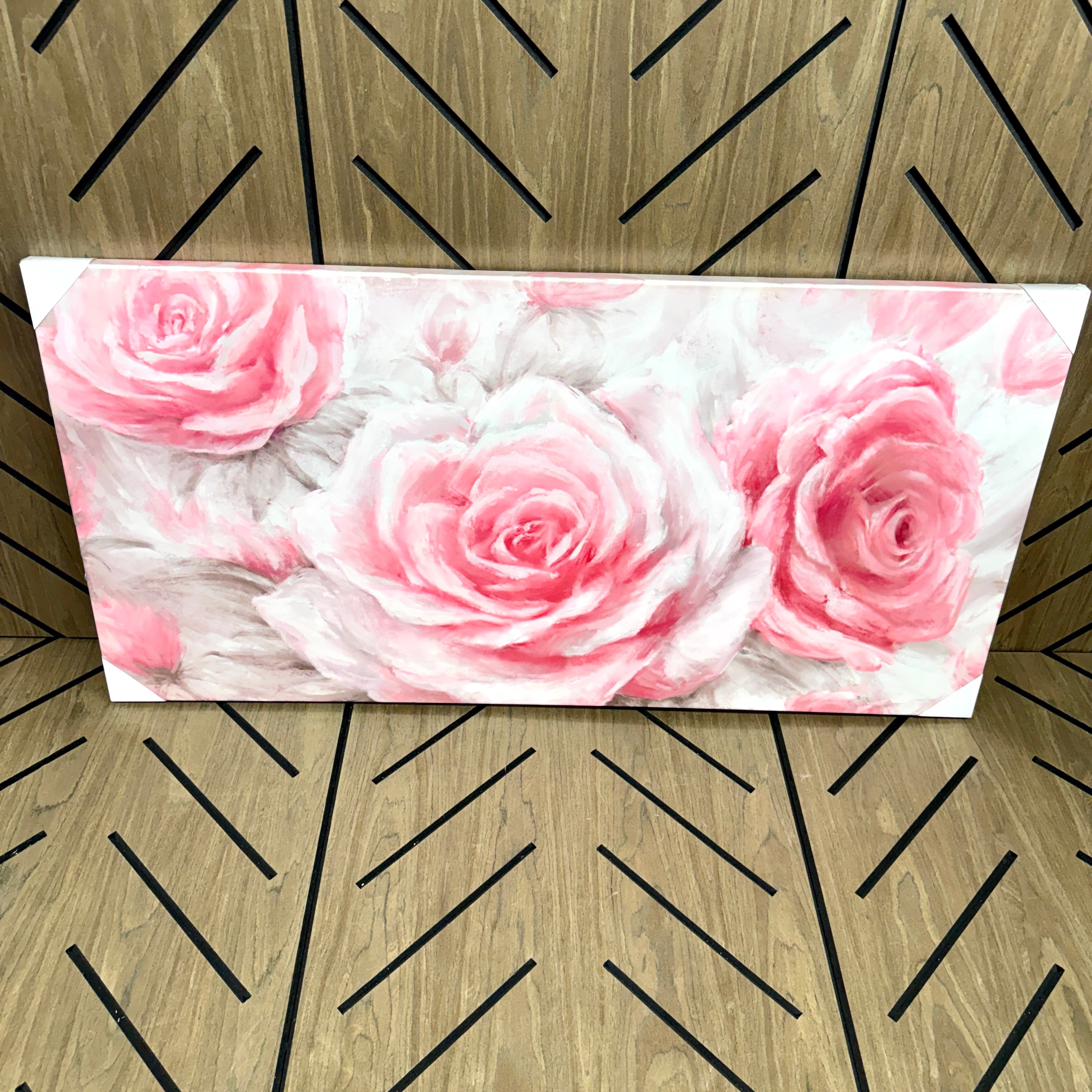 Large Pink Rose Canvas Wall Art 24x48 | Floral Bedroom Decor