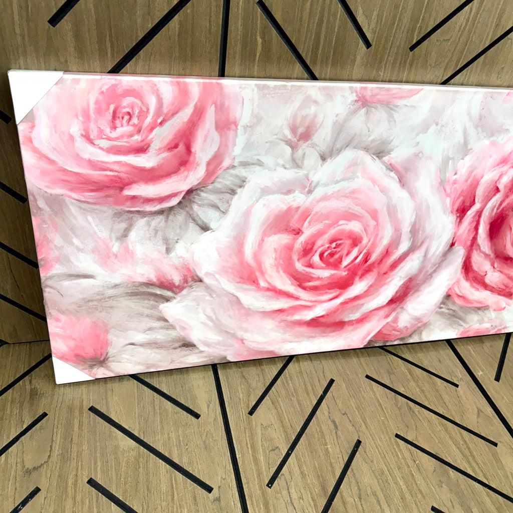 Large Pink Rose Canvas Wall Art 24x48 | Floral Bedroom Decor