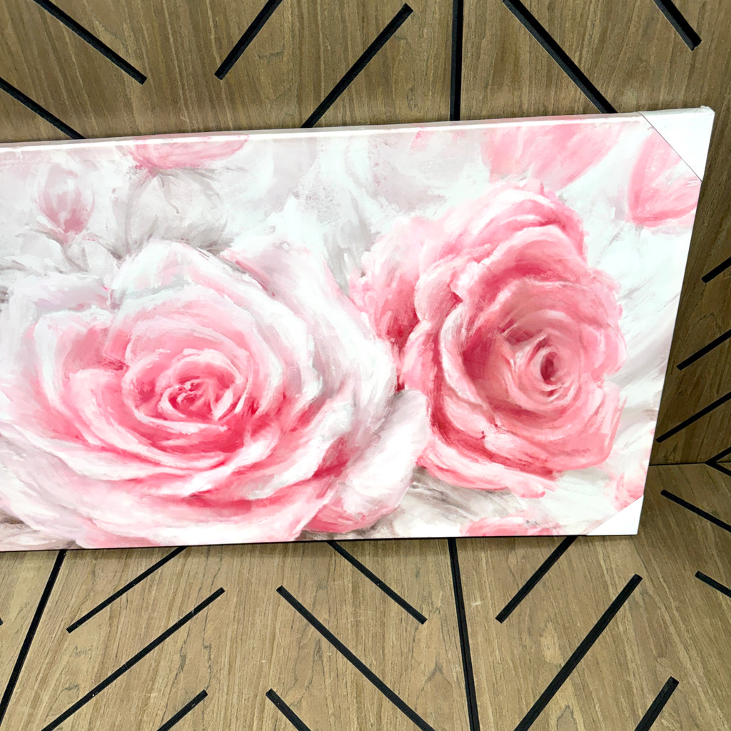 Large Pink Rose Canvas Wall Art 24x48 | Floral Bedroom Decor