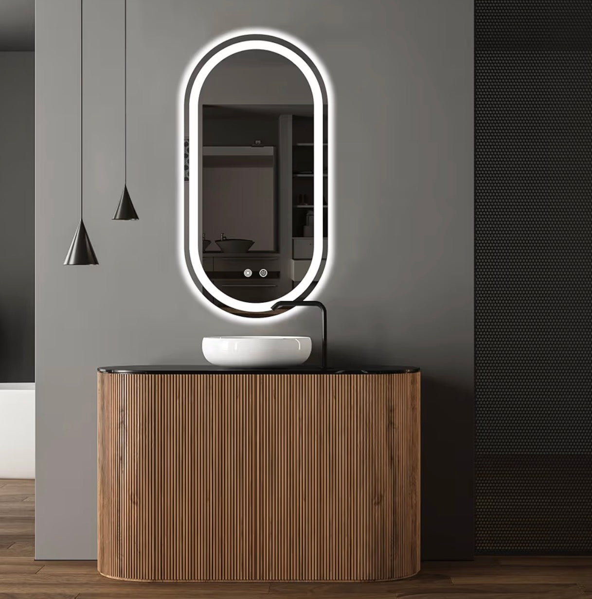 LED Bathroom Mirror w/ Backlight – Anti-Fog Modern Oval Vanity Mirror
