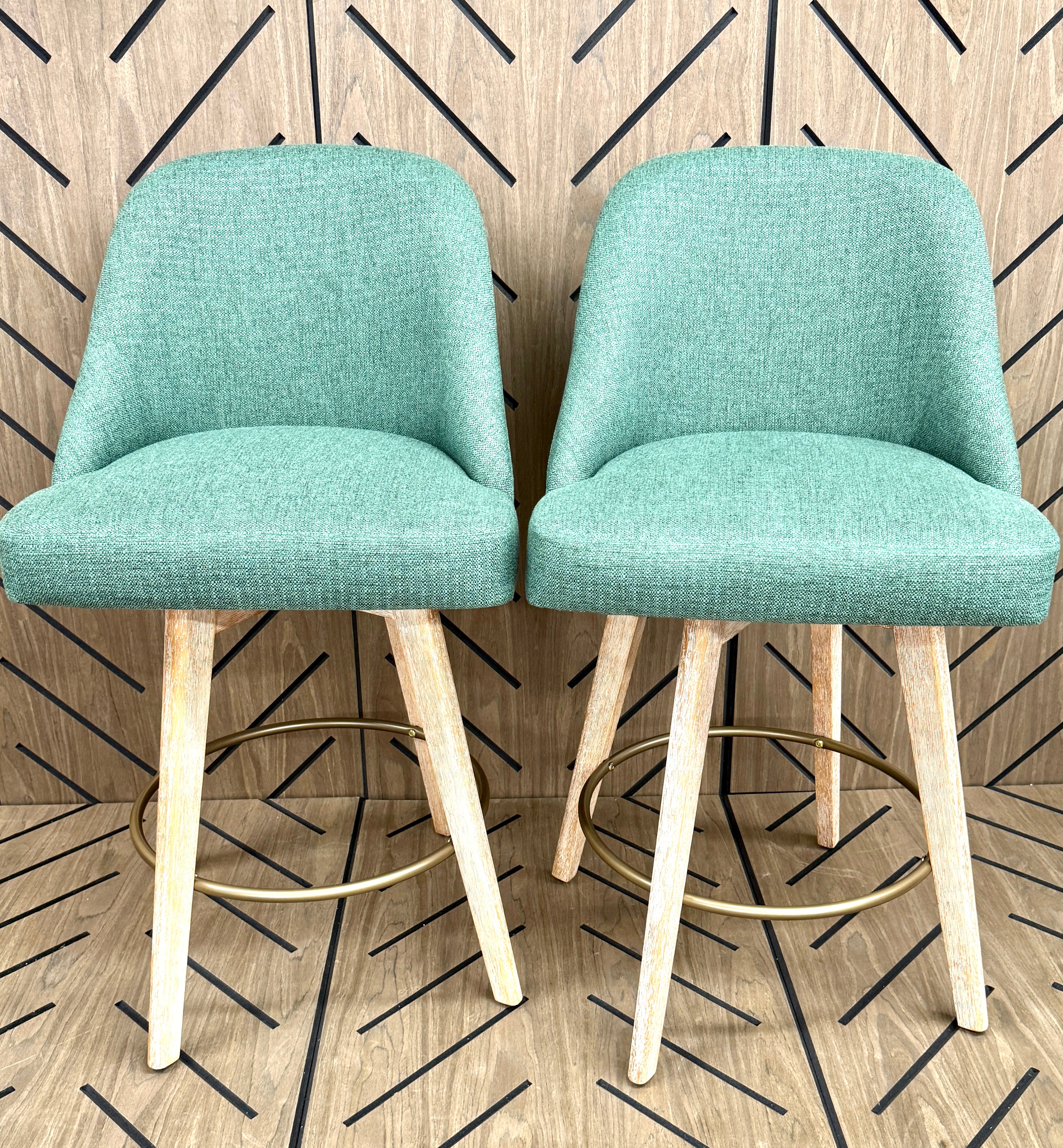 Set of 2 Green Upholstered Swivel Counter Stools 26in