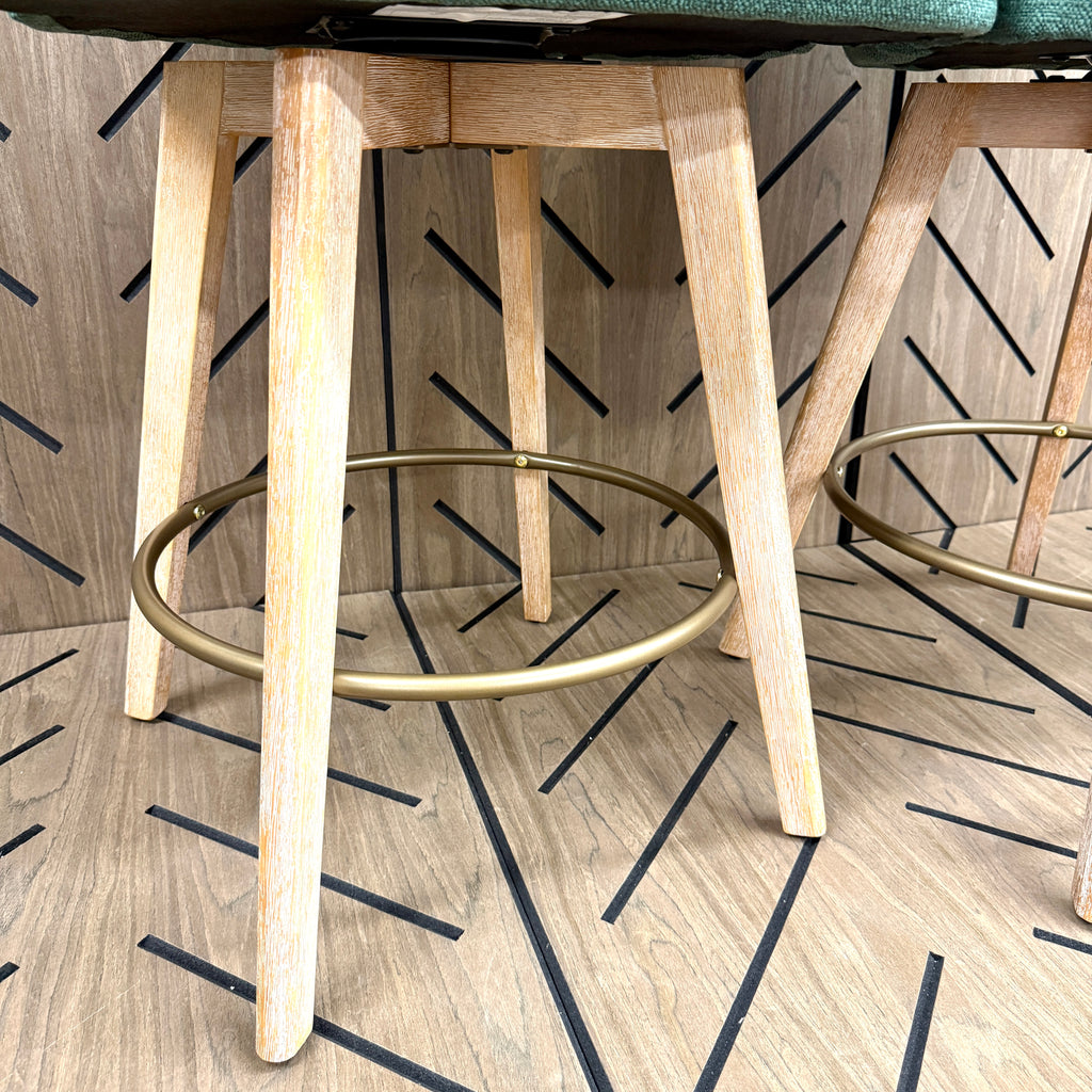 Set of 2 Green Upholstered Swivel Counter Stools 26in