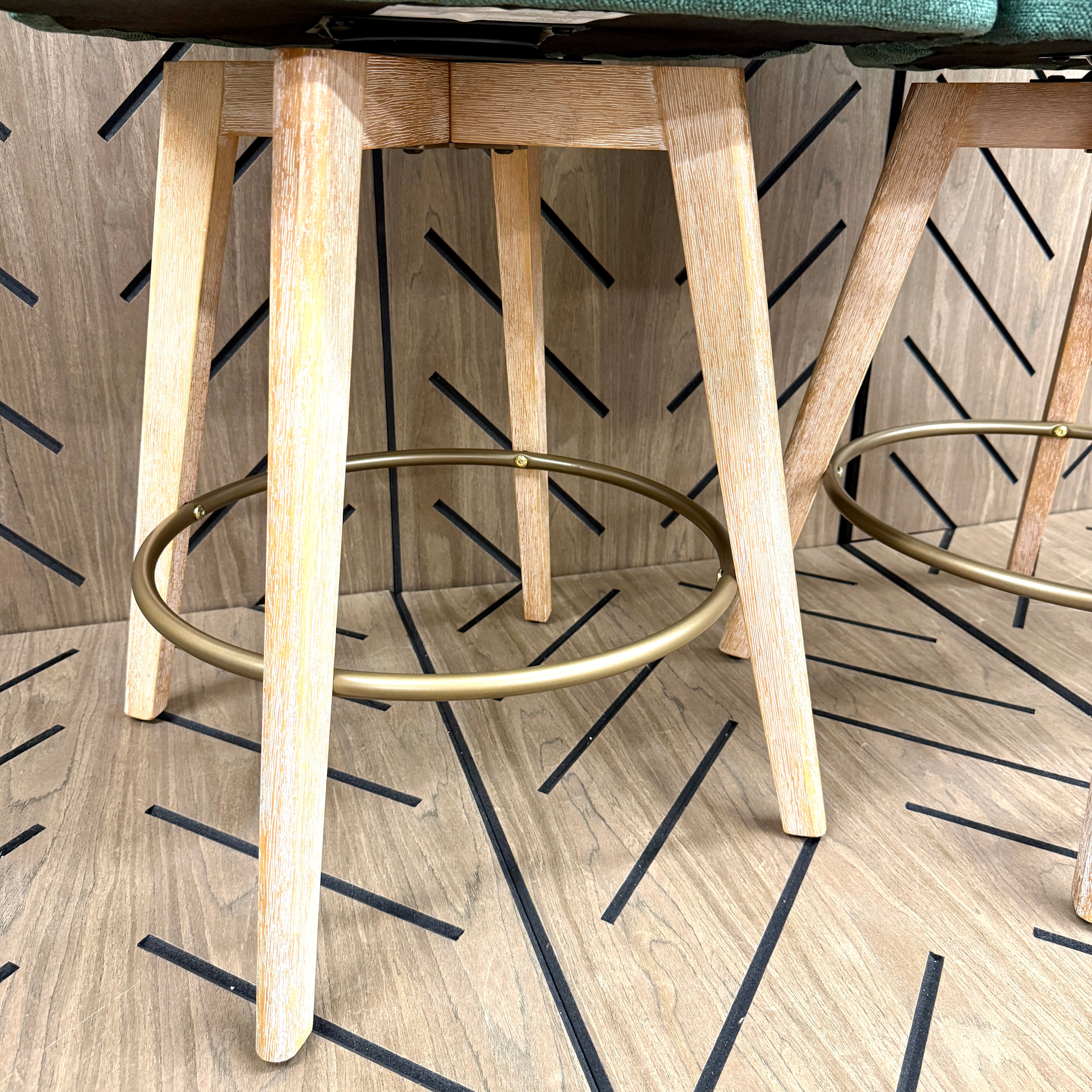 Set of 2 Green Upholstered Swivel Counter Stools 26in