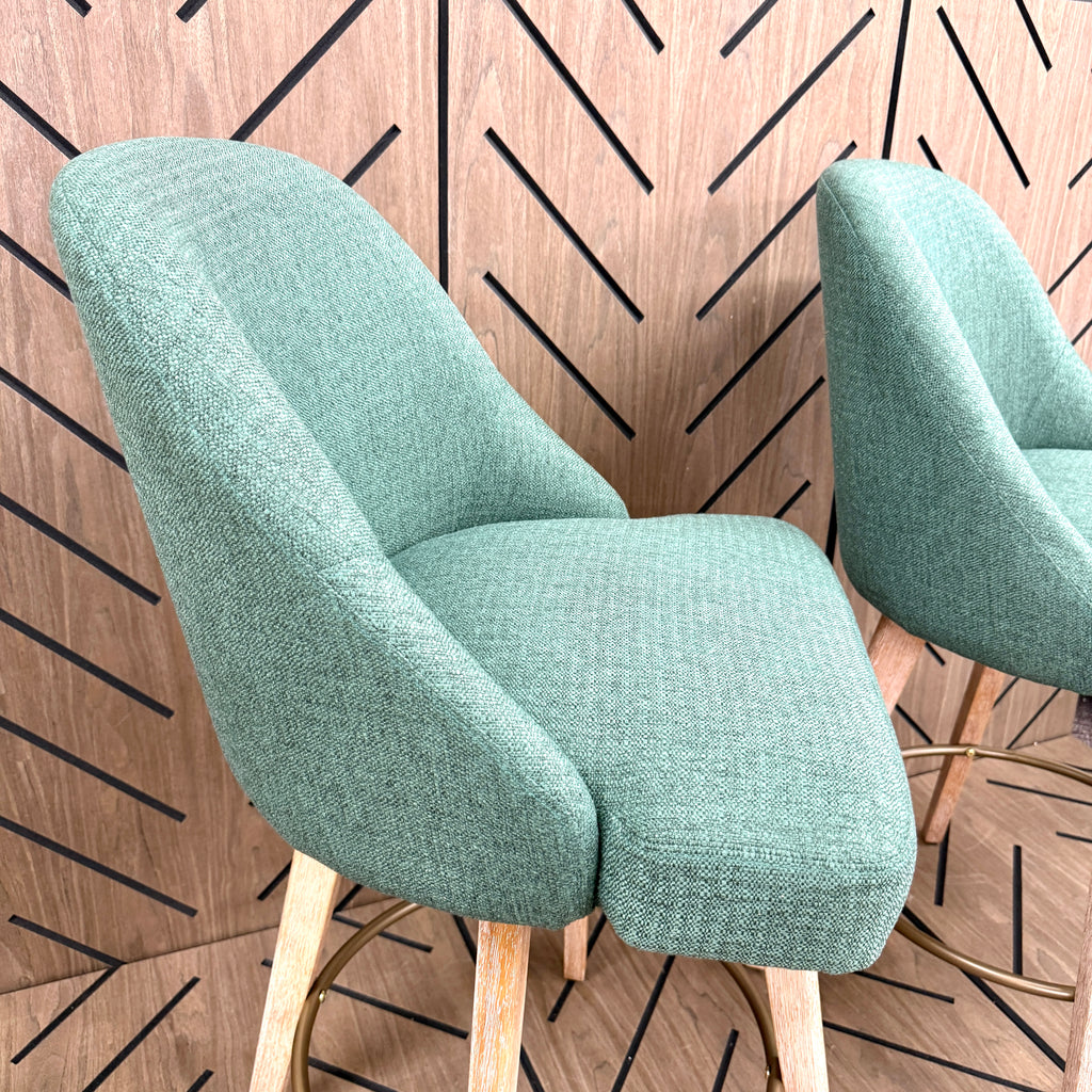 Set of 2 Green Upholstered Swivel Counter Stools 26in