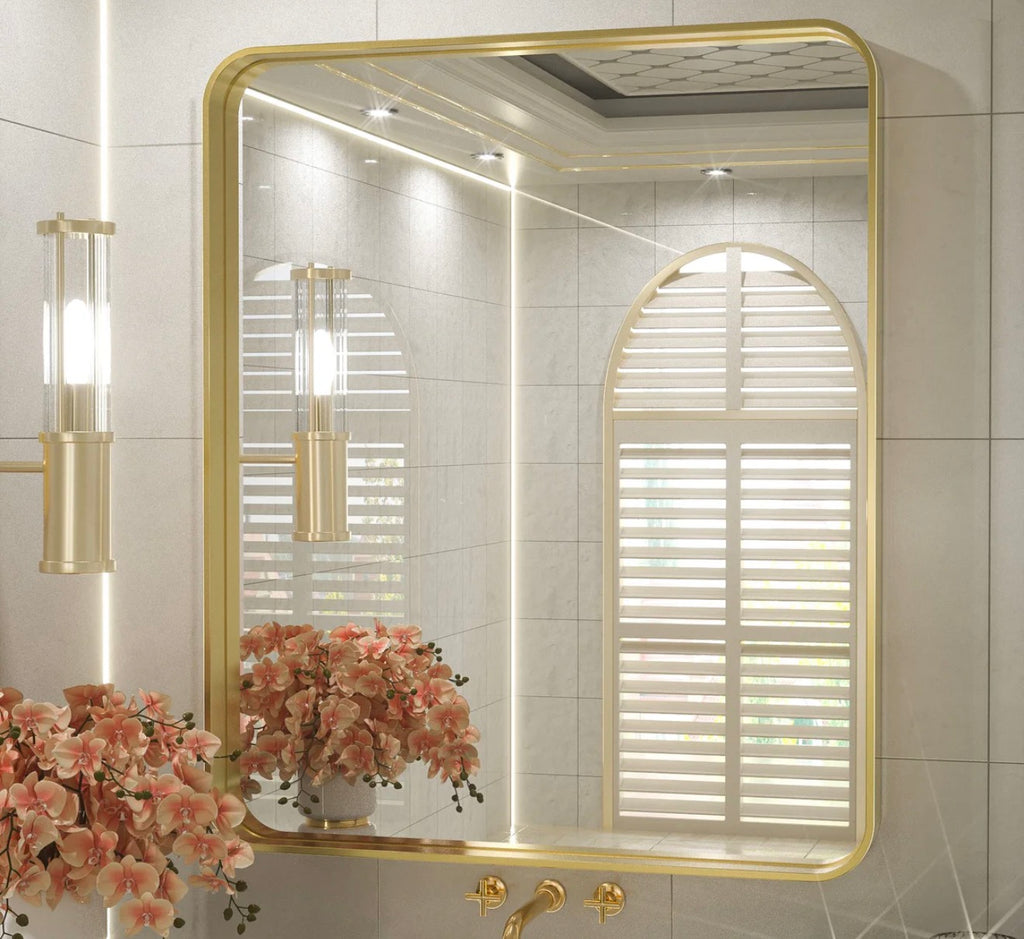 Large 36x30 Gold Framed Wall Mirror – Modern Bathroom / Vanity Decor