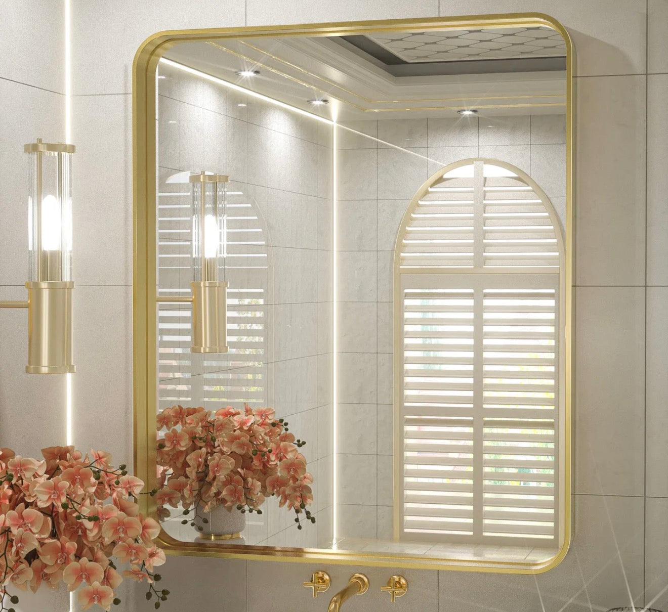 Large 36x30 Gold Framed Wall Mirror – Modern Bathroom / Vanity Decor