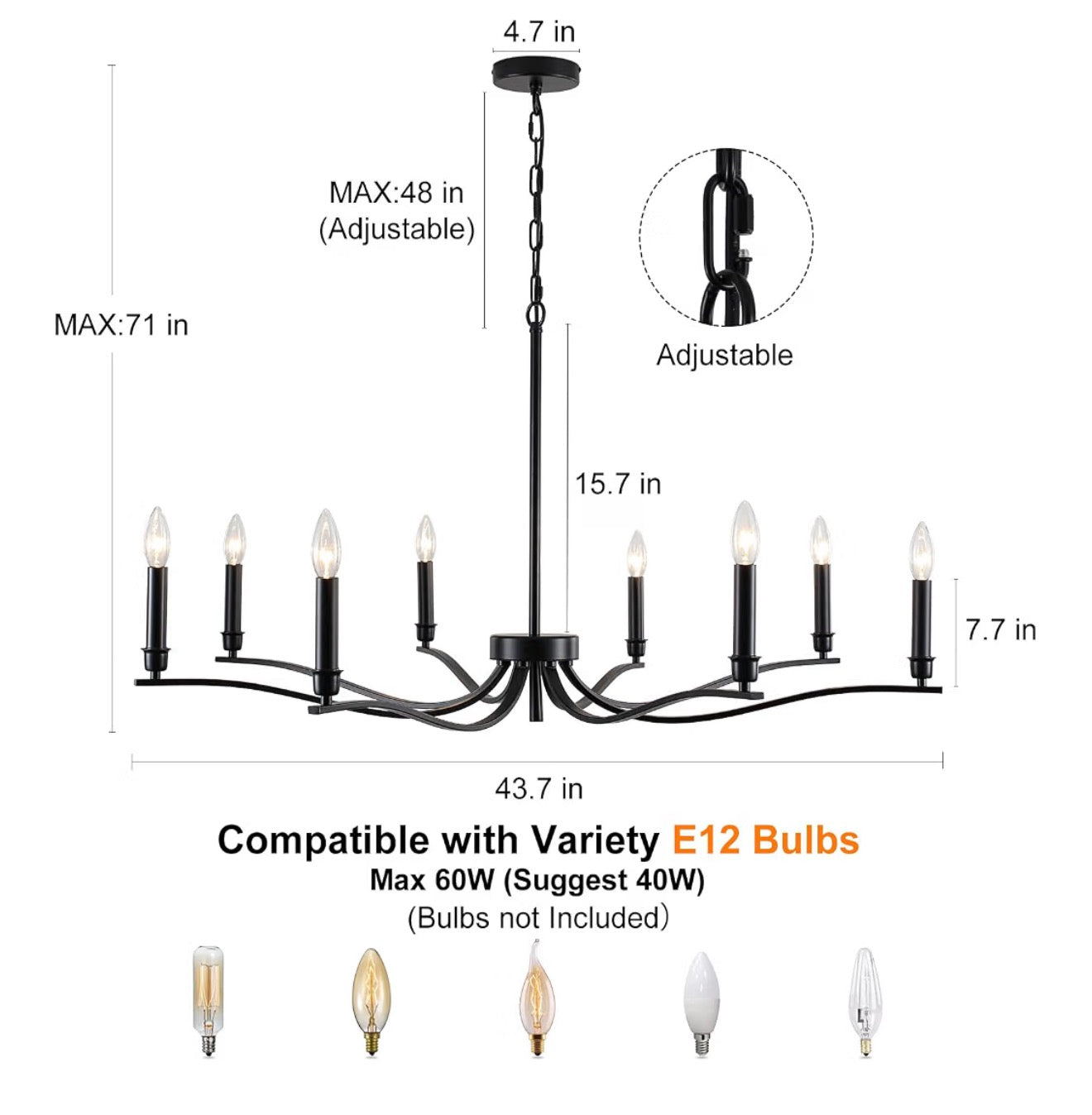 PAKOKULA 8-Light Black Farmhouse Chandelier – Modern Industrial Dining Room Light Fixture