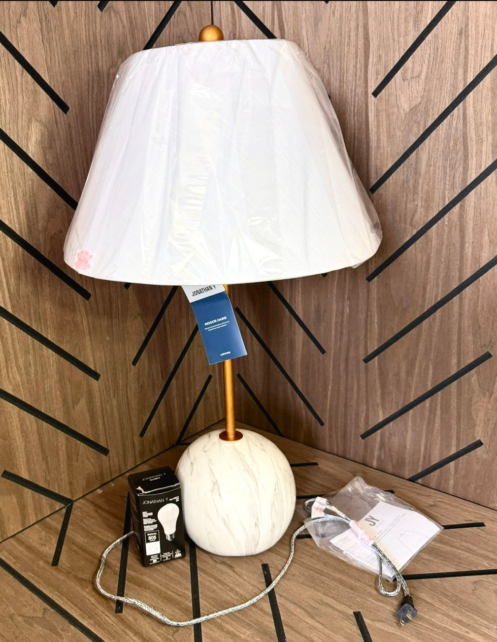 JONATHAN Y Gold & White Marble Table Lamp - LED Bulb Included - New Open Box