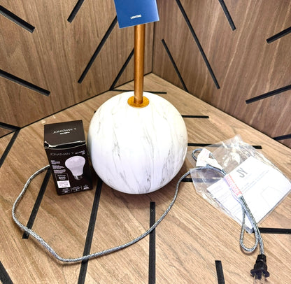 JONATHAN Y Gold & White Marble Table Lamp - LED Bulb Included - New Open Box
