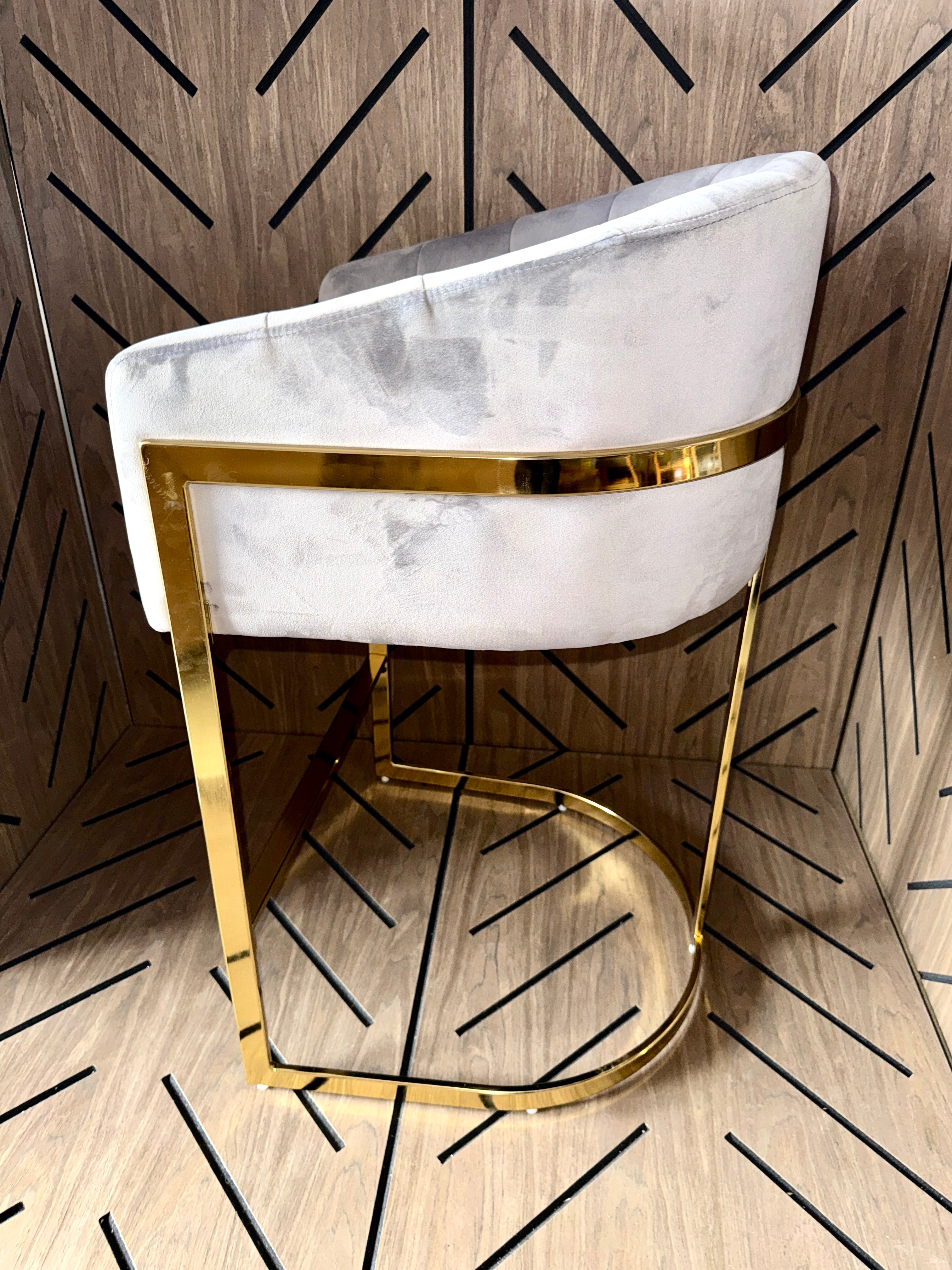 Mercer41 Gray Velvet Counter Height Bar Stools Set of 2 - Gold Frame