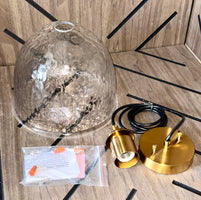 Uolfin Hammered Glass Dome Pendant Light - Black & Copper - New Open Box