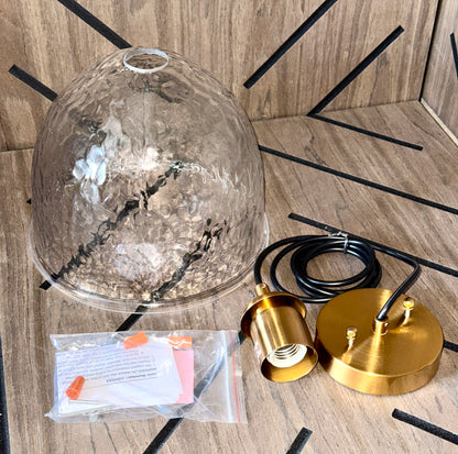 Uolfin Hammered Glass Dome Pendant Light - Black & Copper - New Open Box