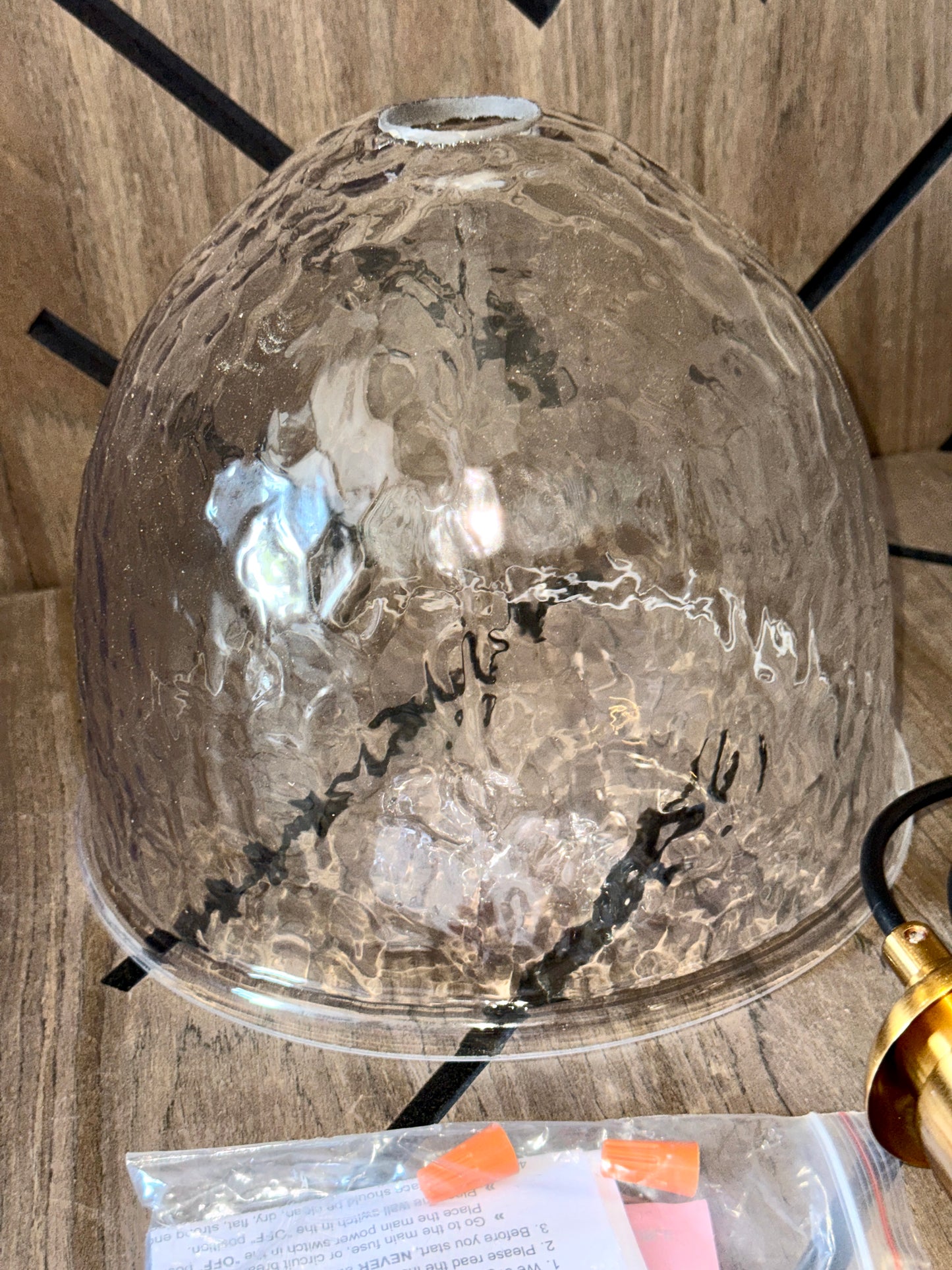 Uolfin Hammered Glass Dome Pendant Light - Black & Copper - New Open Box