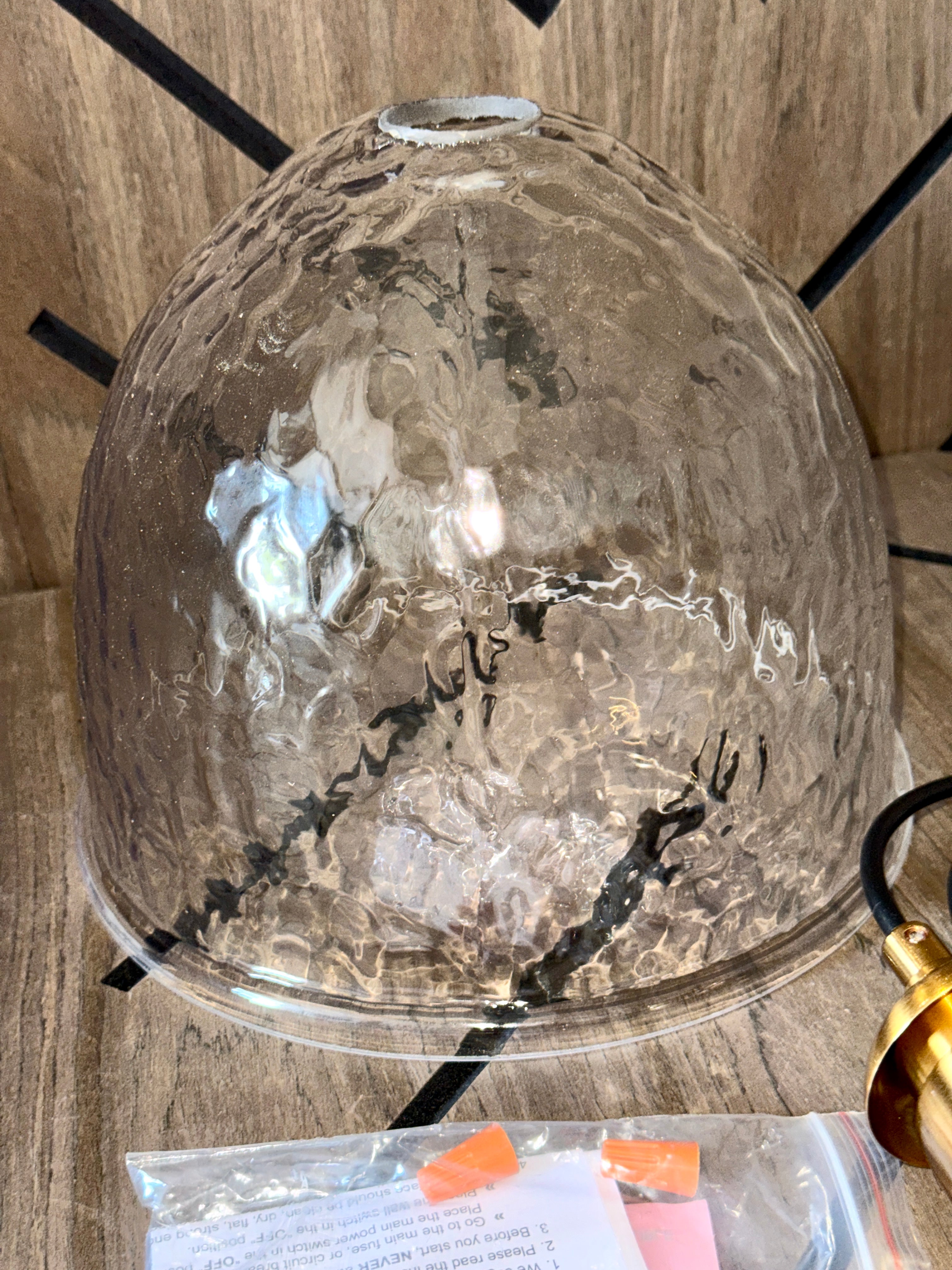 Uolfin Hammered Glass Dome Pendant Light - Black & Copper - New Open Box