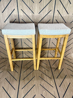 2-Piece Wood Bar Stool Set - Gray Cushioned Seats - Brand New Assembled