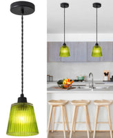 Modern Green Ribbed Glass Pendant Light Set (3-Pack)
