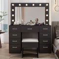 NEW Black Makeup Vanity Desk with Lighted Mirror & Stool | Open Box