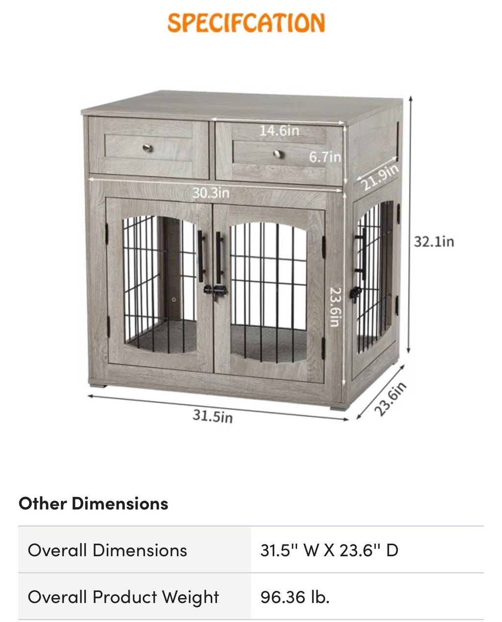 Archie & Oscar Furniture Style Dog Crate End Table with 2 Drawers