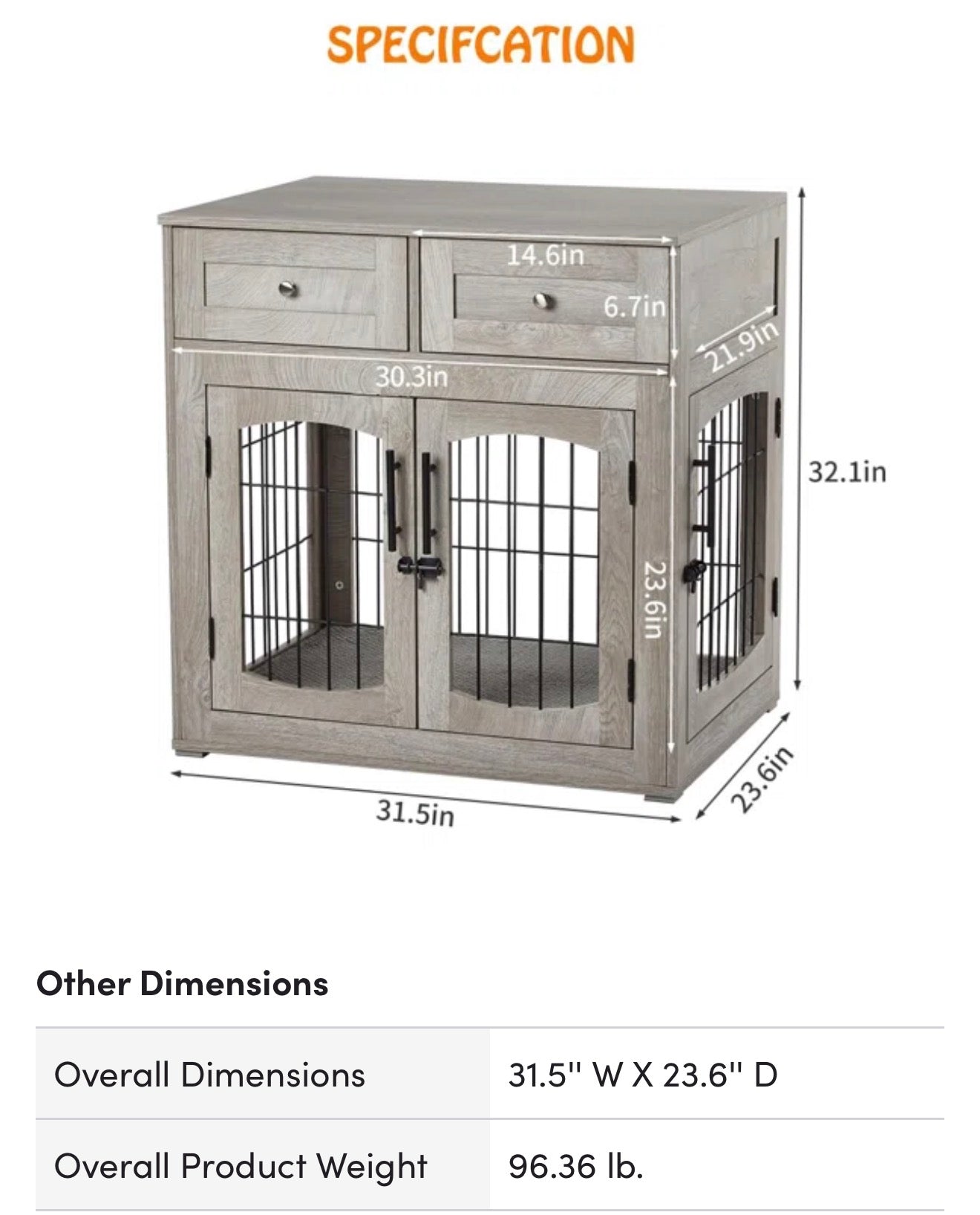 Archie & Oscar Furniture Style Dog Crate End Table with 2 Drawers
