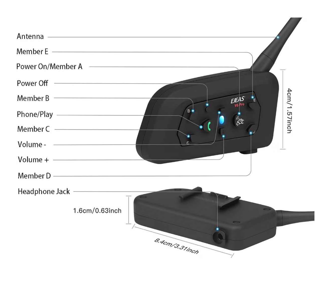 EJEAS V6 Pro Bluetooth Motorcycle Helmet Intercom 3-Pack