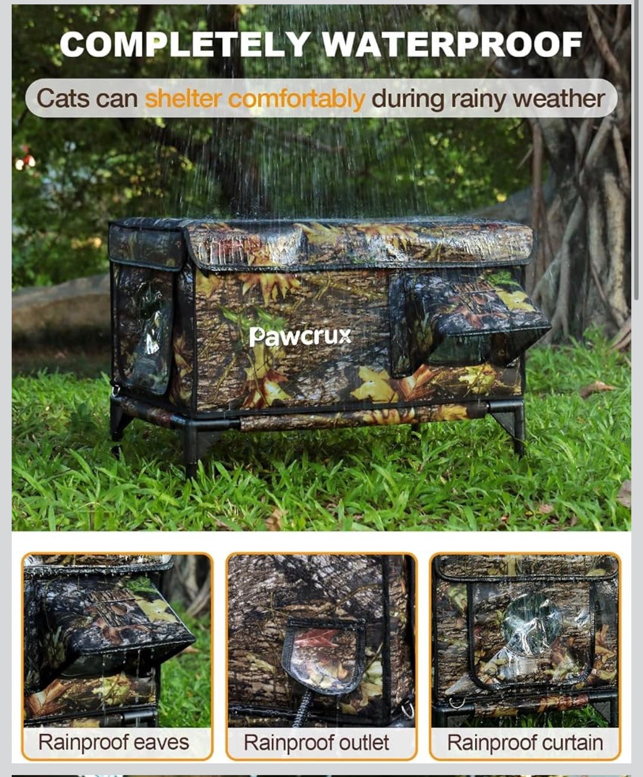 Heated Outdoor Cat House Waterproof Insulated Kitty Shelter Camo